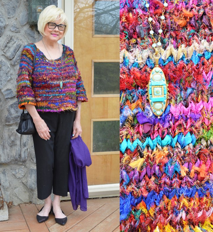 Recycled Sari Yarn For Scrappy Squares by Anne M&nbsp;Bray